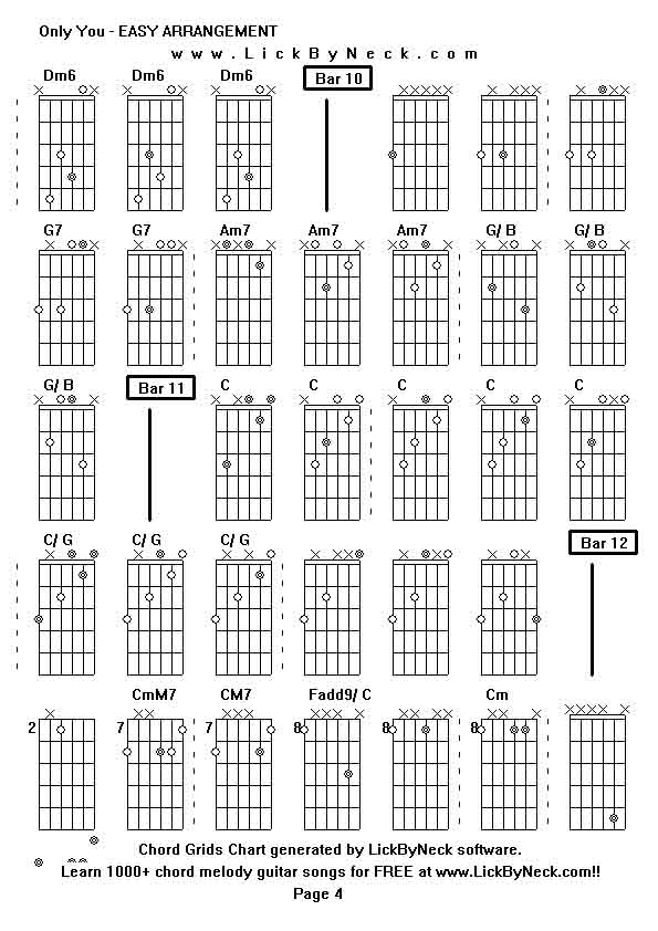 Chord Grids Chart of chord melody fingerstyle guitar song-Only You - EASY ARRANGEMENT,generated by LickByNeck software.